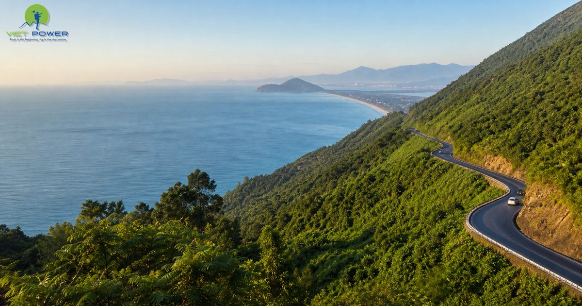 Hai Van Pass coastal road between Da Nang and Hue in clear dry-season weather