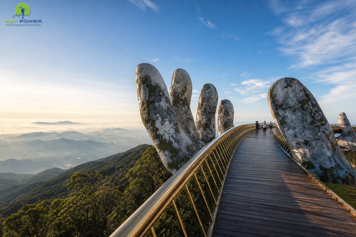 Golden Bridge at Ba Na Hills near Da Nang in clear dry-season weather