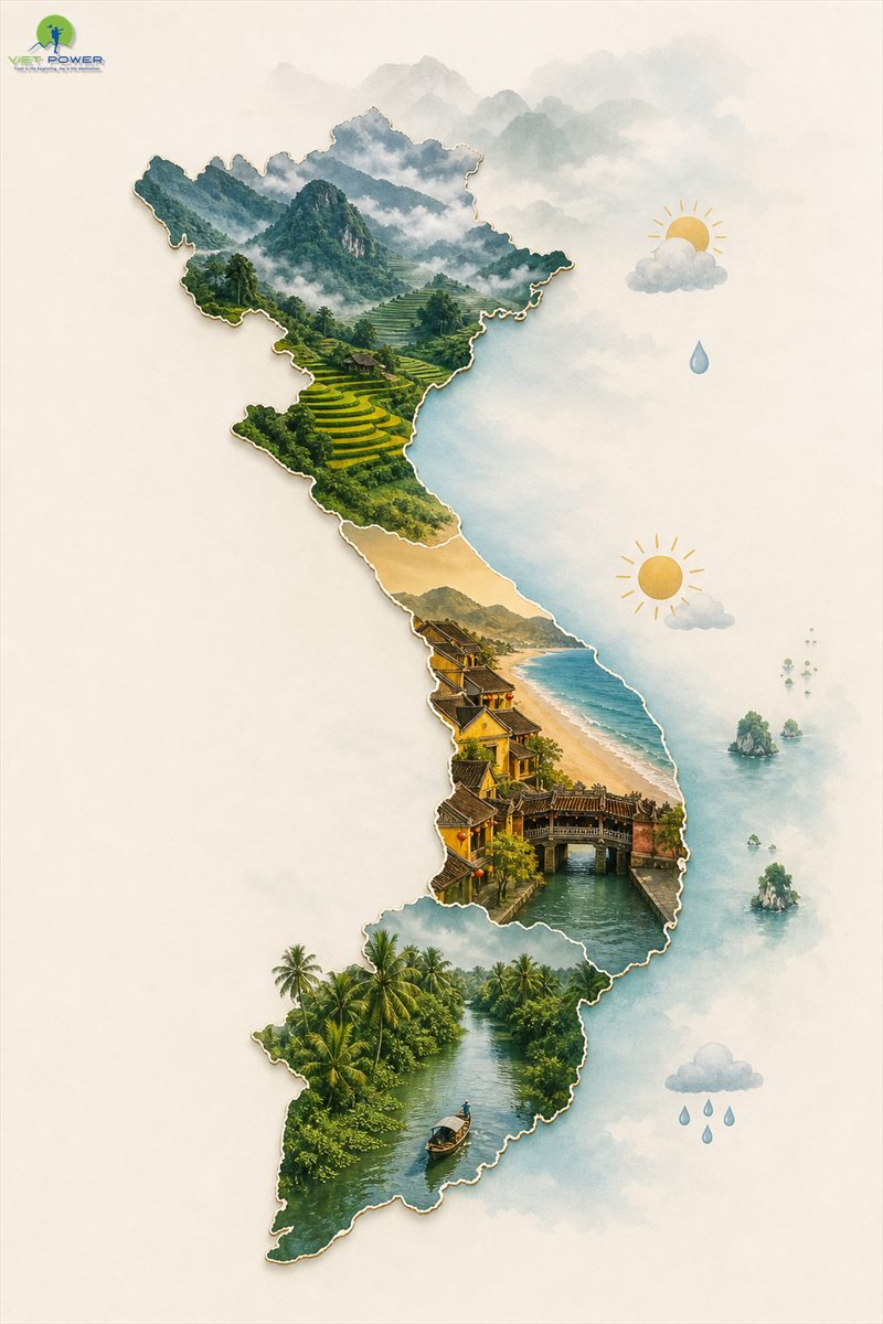 Vietnam weather by region map for the north central and south