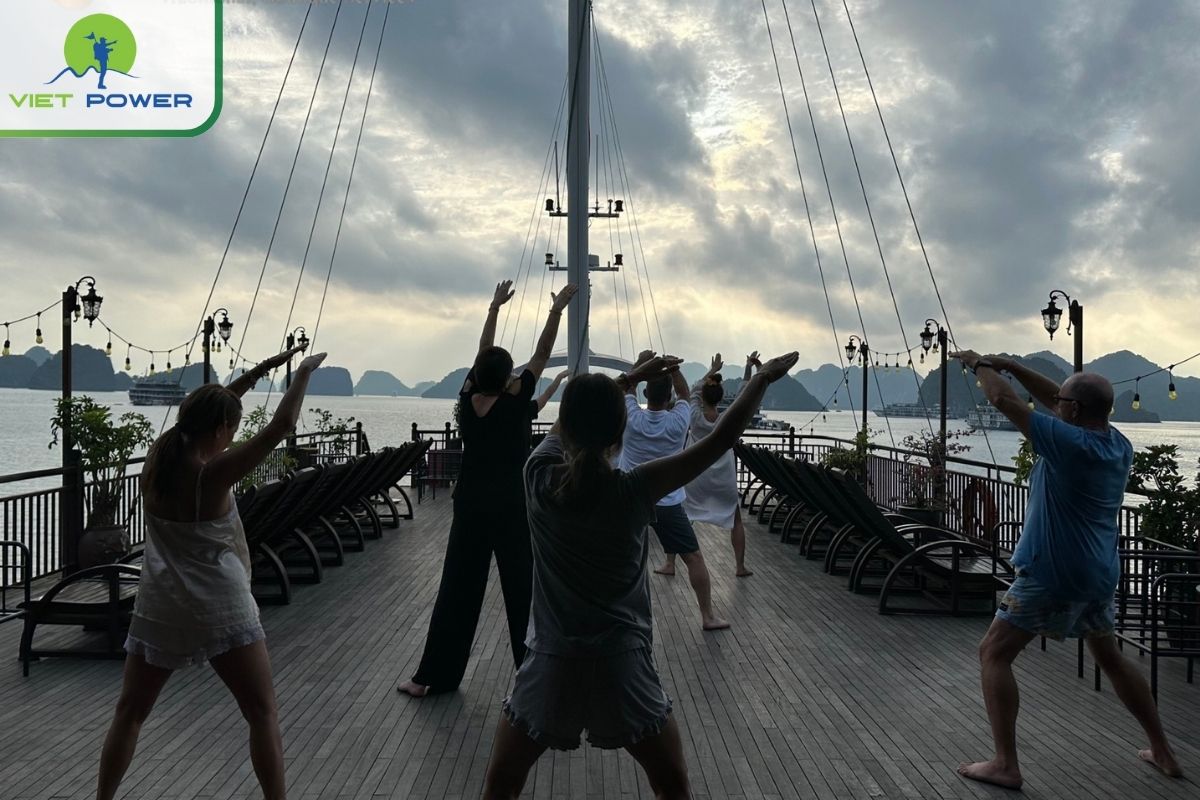 Tai Chi session on the sundeck