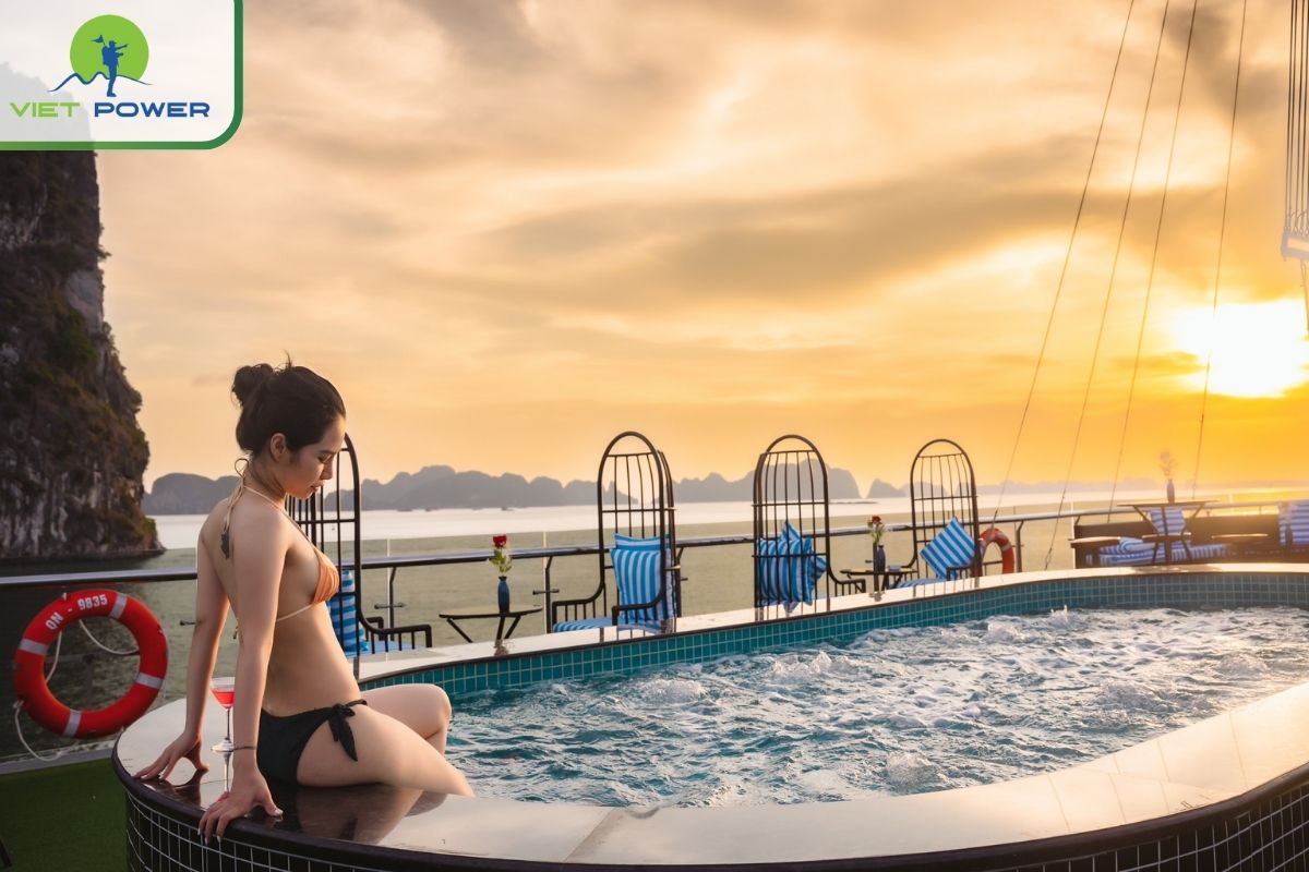 Soak in the outdoor jacuzzi and watch the sunset