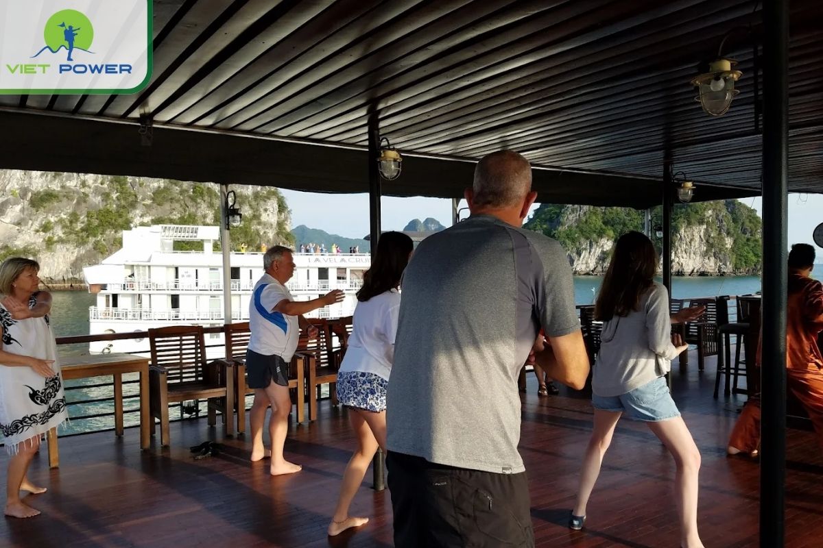 Tai Chi session on the sundeck at sunrise
