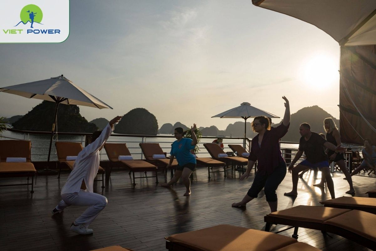 Tai Chi session on the sundeck