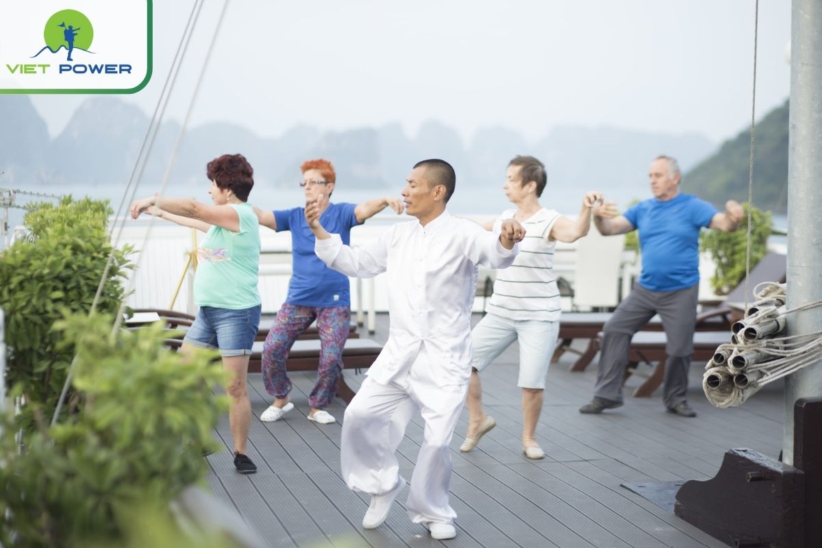 Sunrise Tai Chi class on the sundeck.