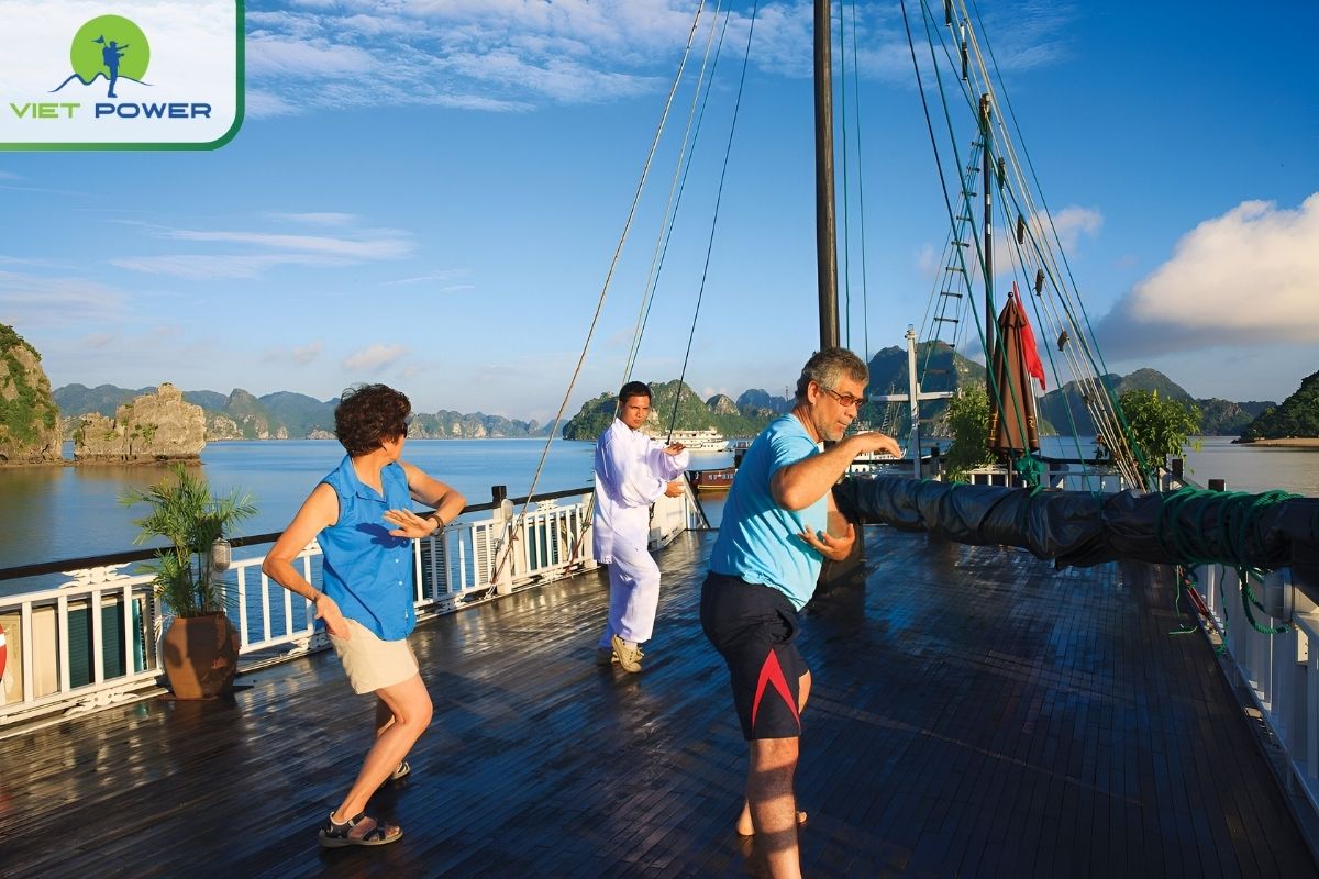 Tai Chi session on the sundeck