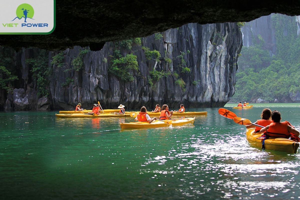 Kayaking through limestone grottoes