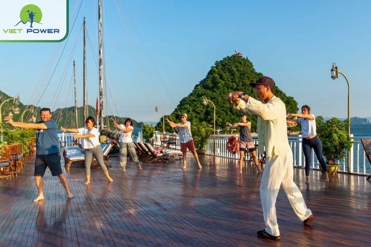 Tai Chi session on the sundeck
