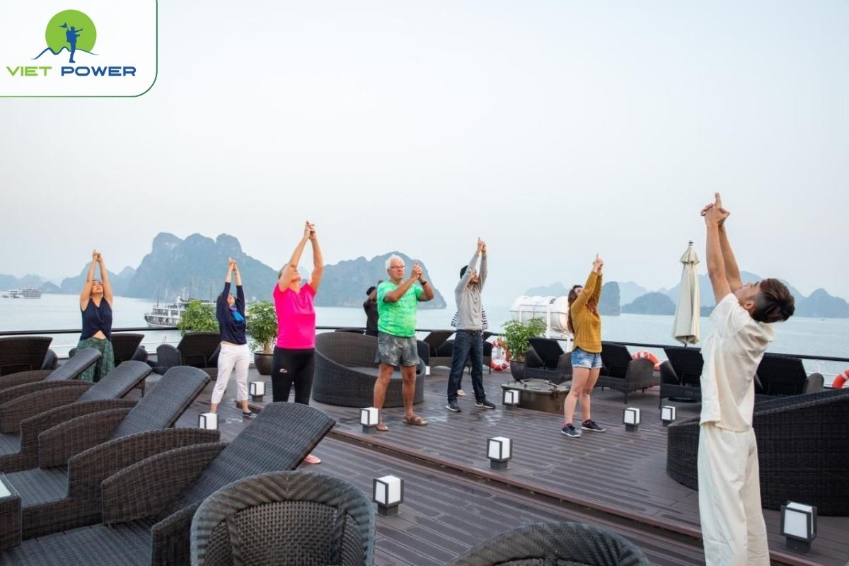 Tai Chi session on the sundeck during sunrise.