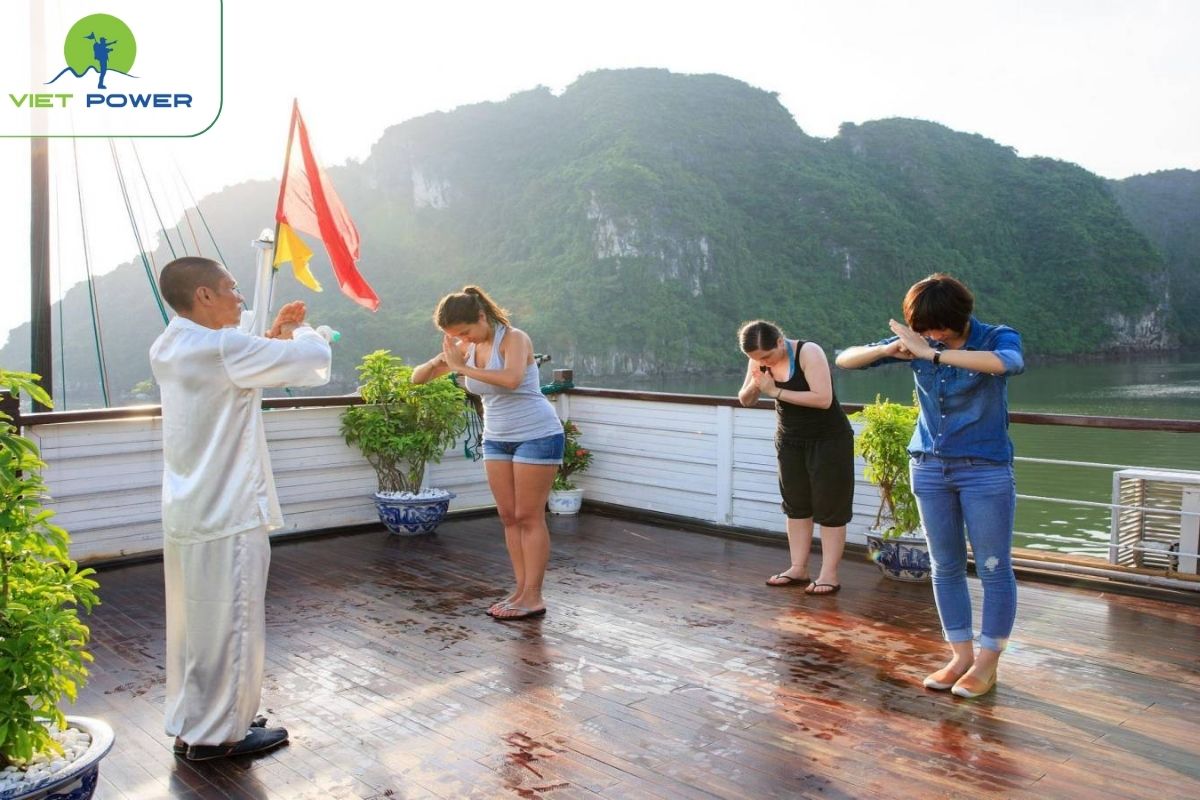 Tai Chi class on the sundeck 