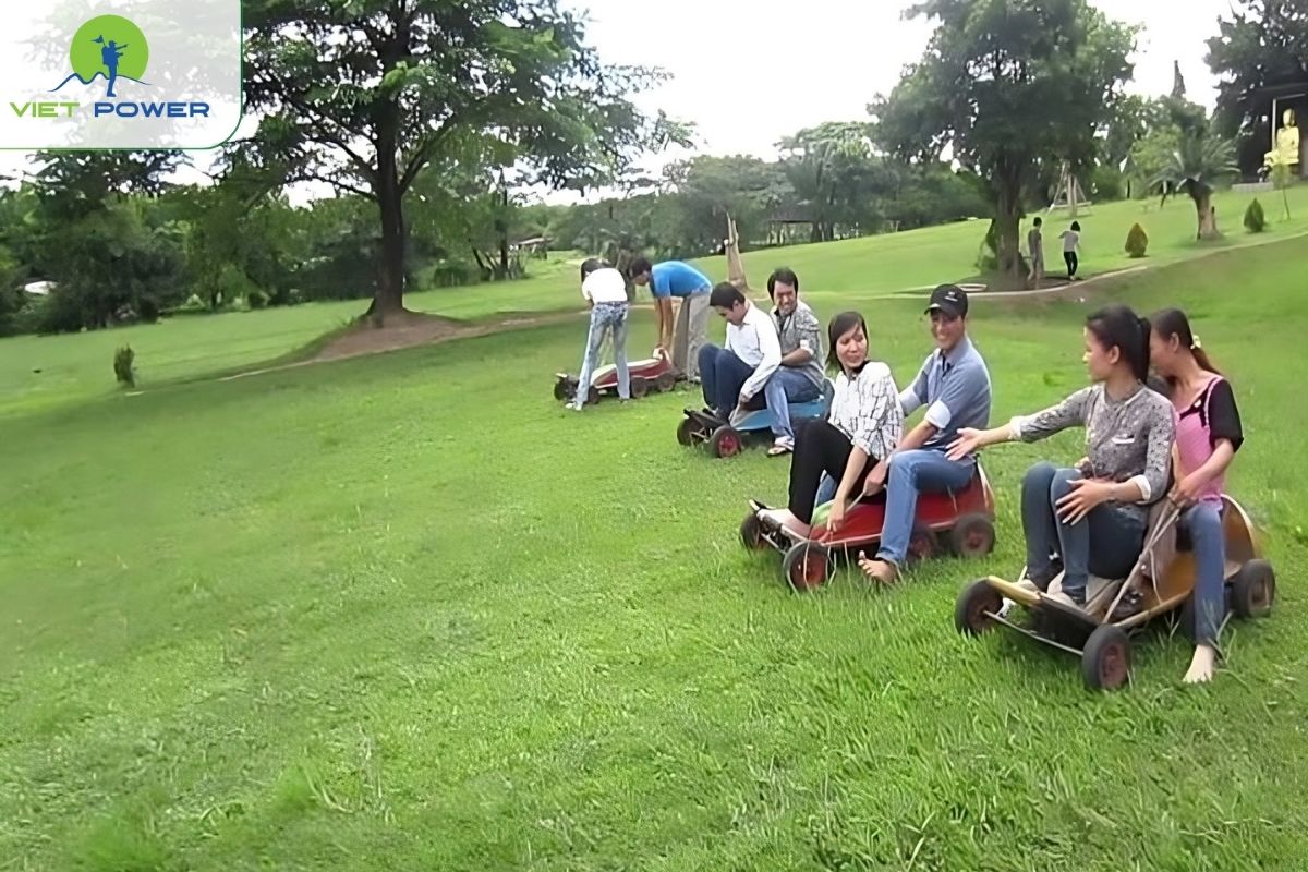 Grass sliding at Waterland Thach Lam Eco Park