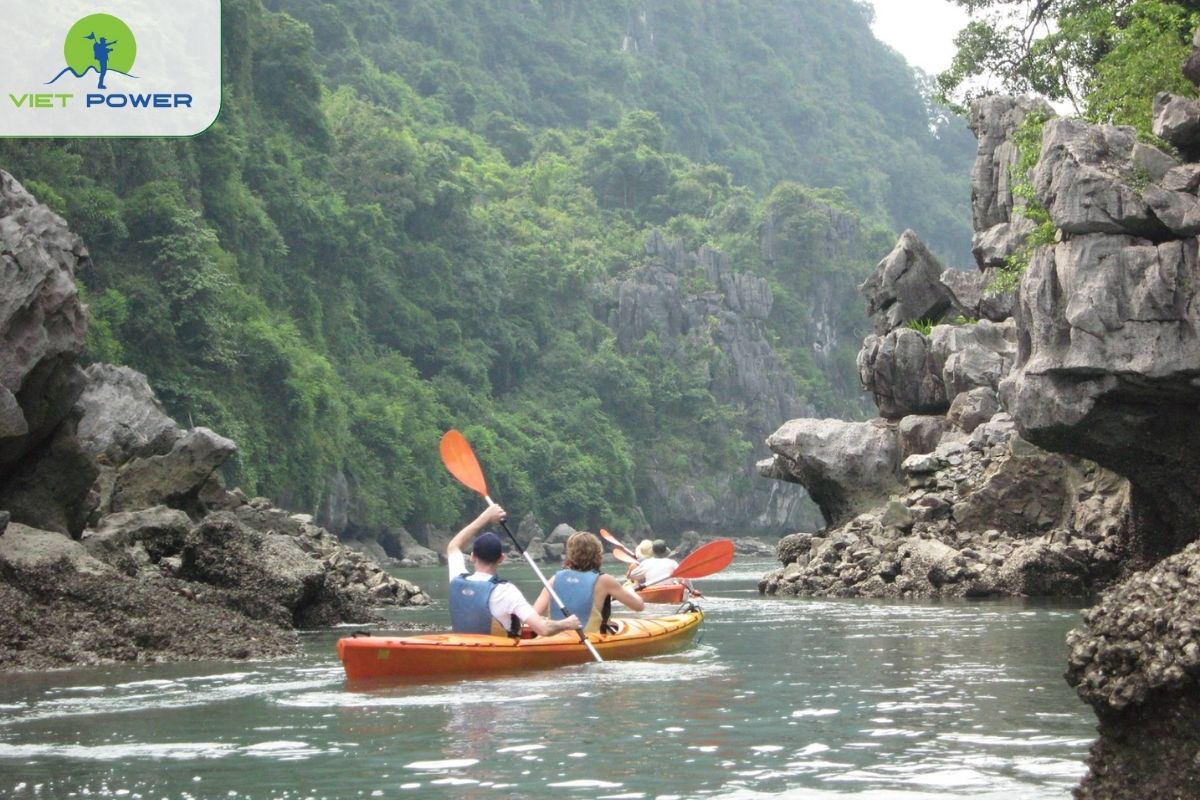 Kayaking around untouched beaches and limestone caves.