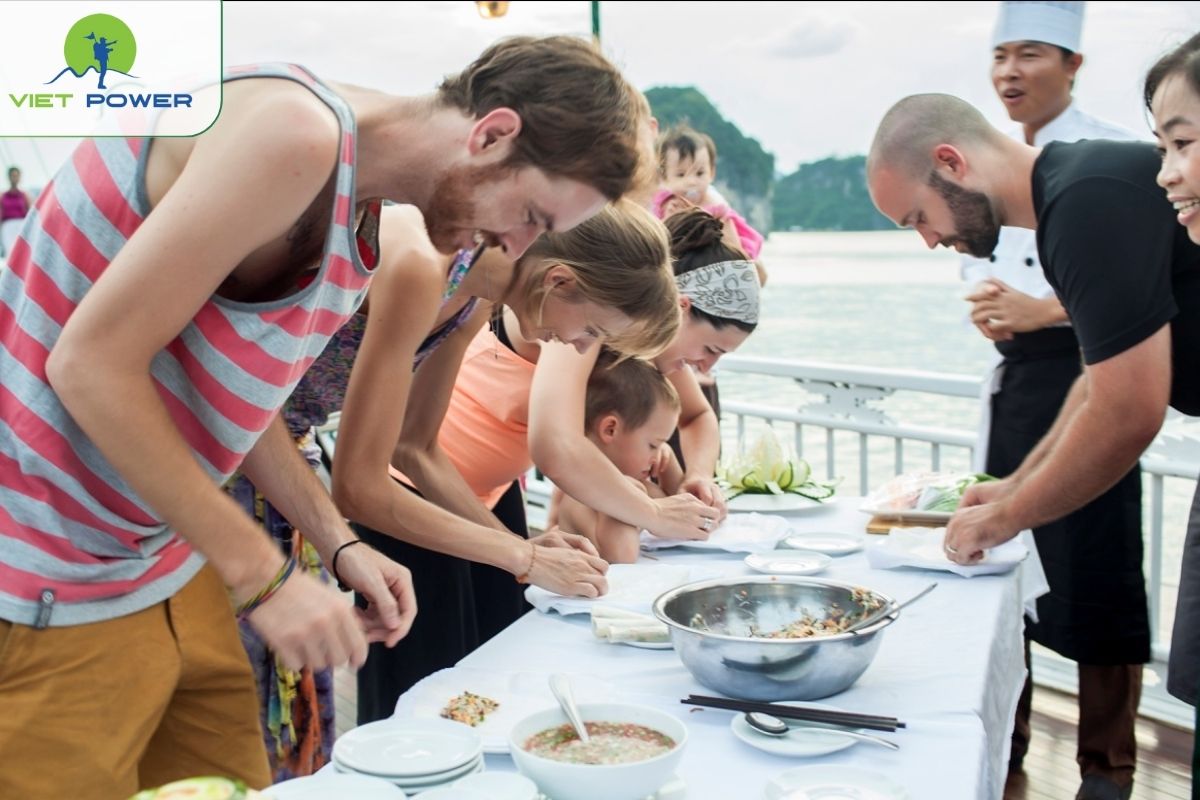 Cooking demonstration featuring Vietnamese spring rolls