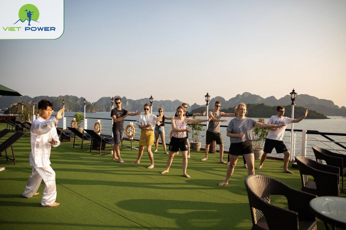 Tai Chi session on the sundeck