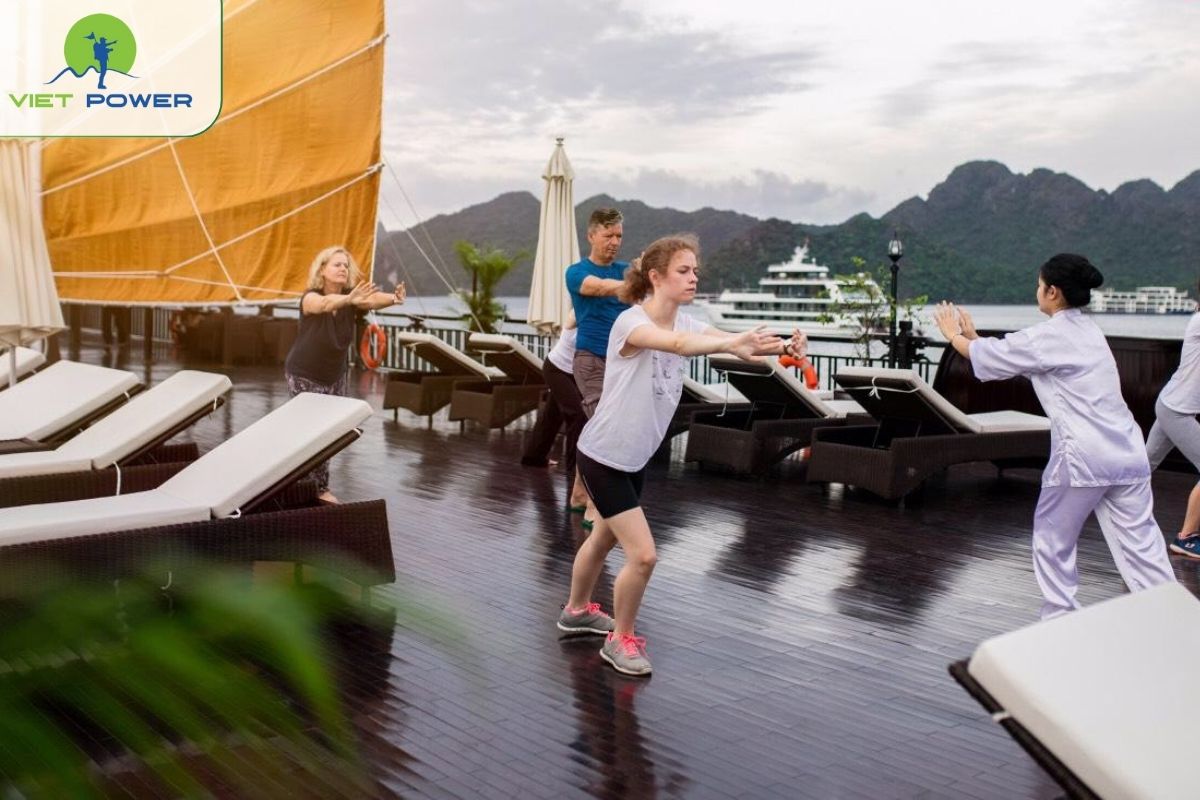 Tai Chi session on the sundeck
