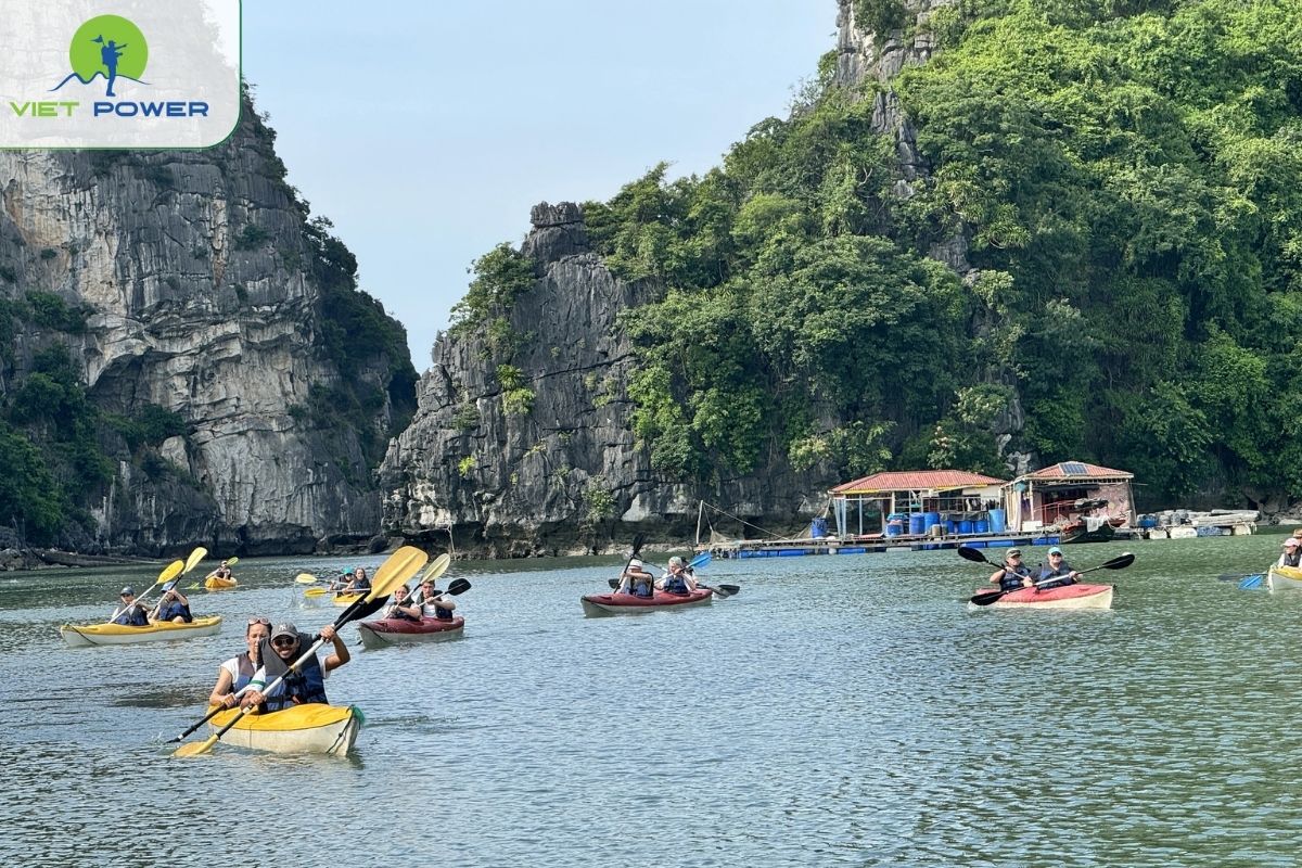 Kayaking a short visit to a floating village near the anchorage