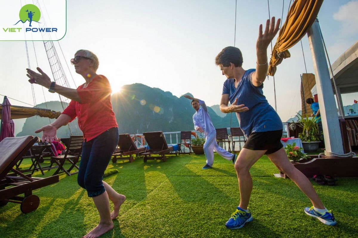 Tai Chi session on the sundeck